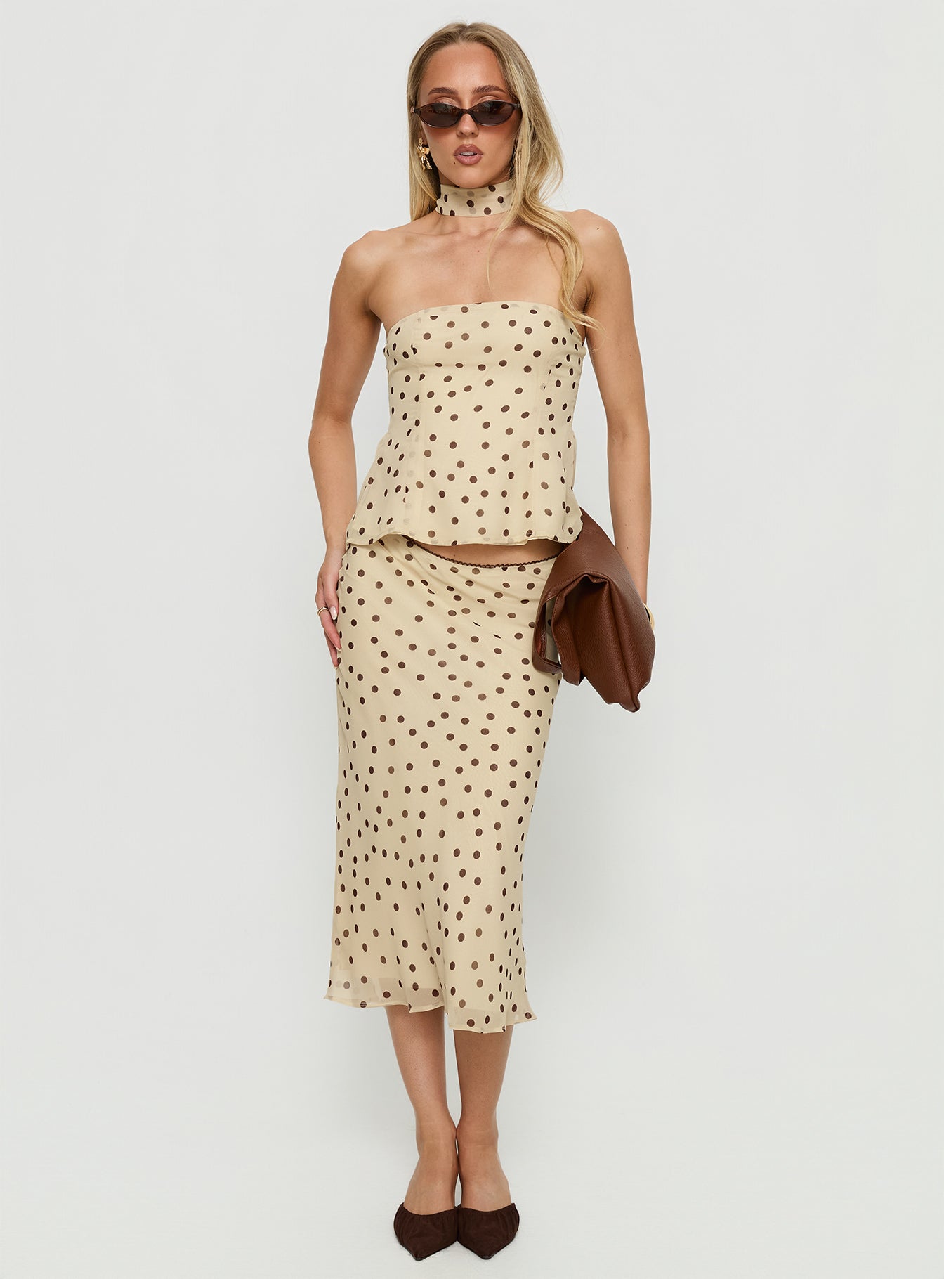 Sydni Midi Bias Cut Skirt Yellow / Chocolate Polka