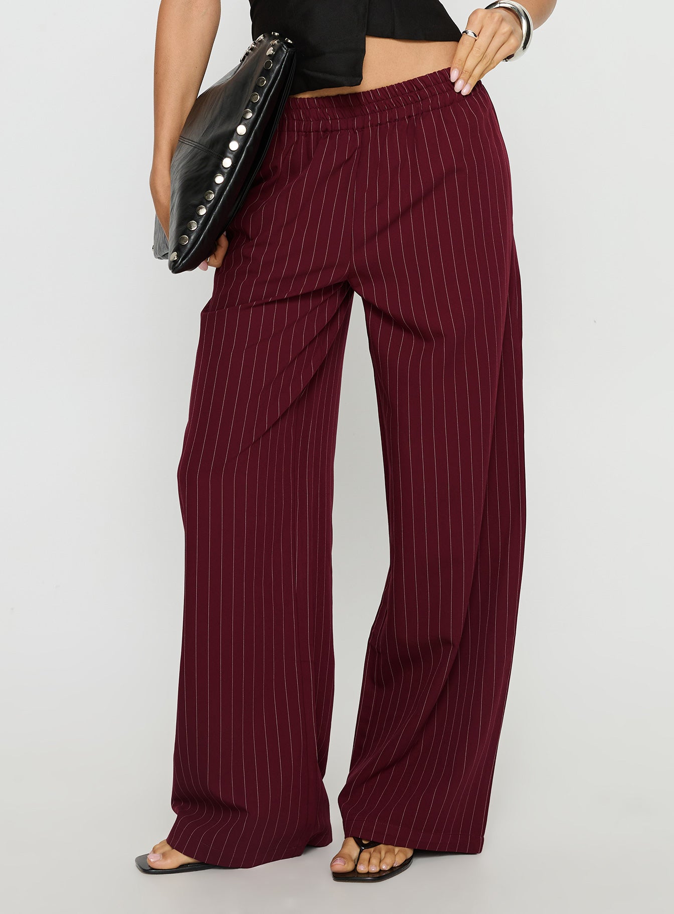 Jaysa Baggy Wide Leg Pant Burgundy Pinstripe