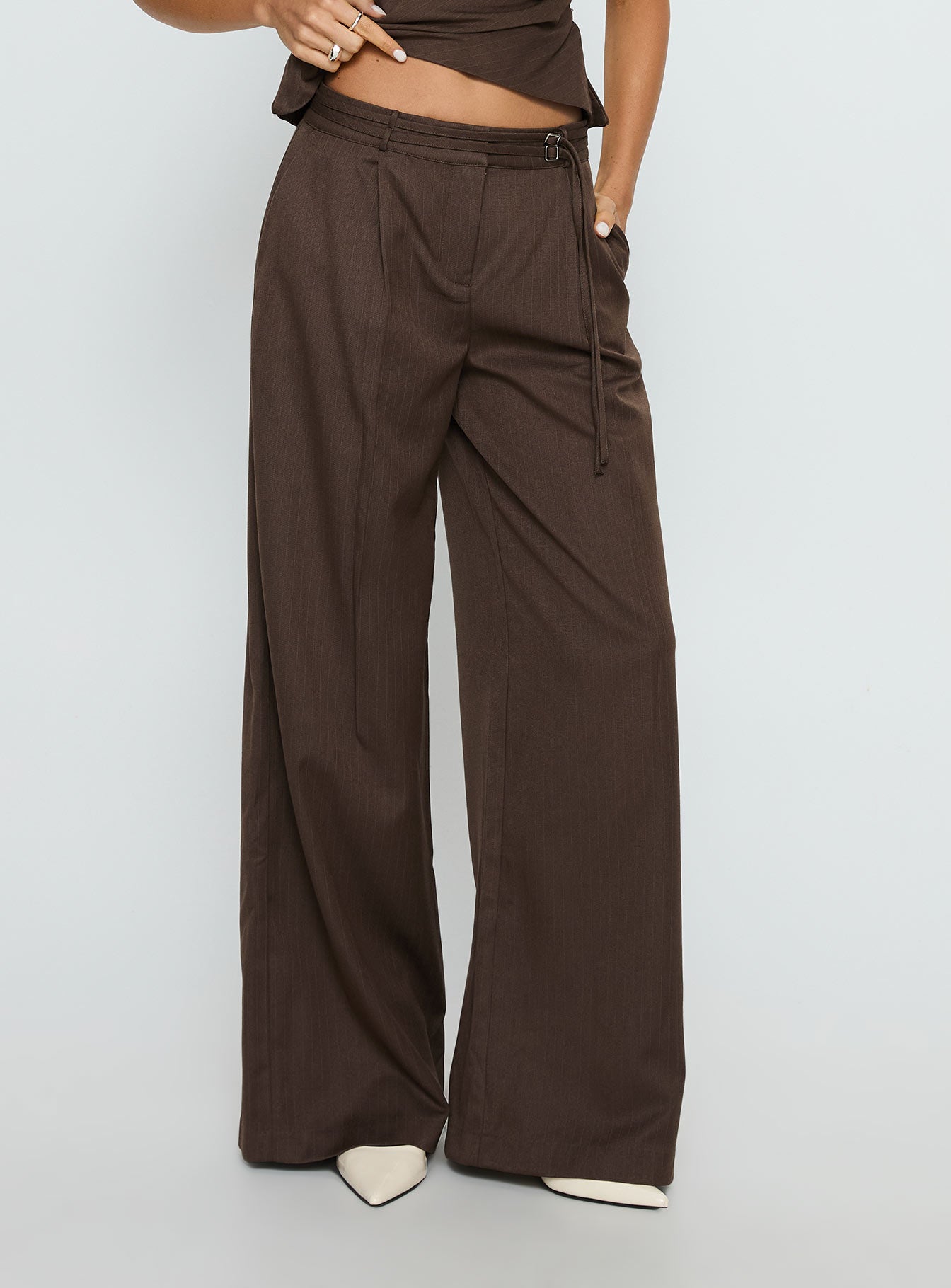 Natilee Relaxed Tailored Pants Brown Pinstripe
