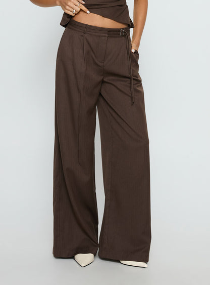 Natilee Relaxed Tailored Pants Brown Pinstripe