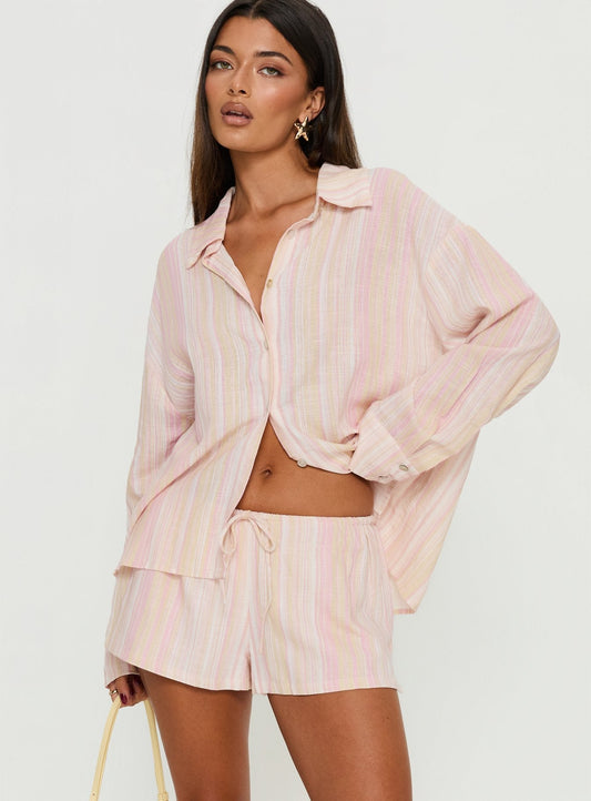 Opheliah Drawstring Shorts Pink Stripe