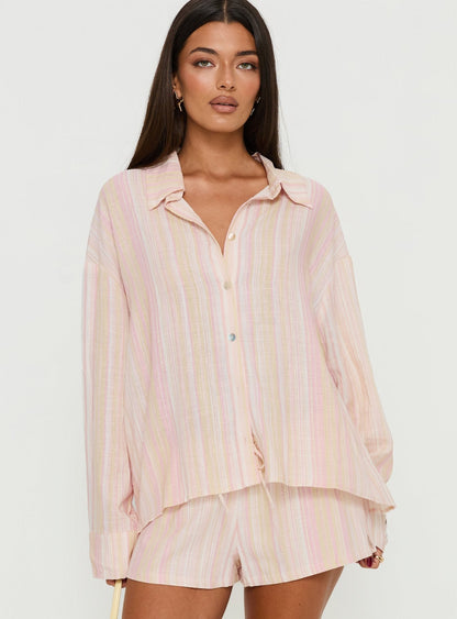 Opheliah Long Sleeve Oversized Top Pink Stripe