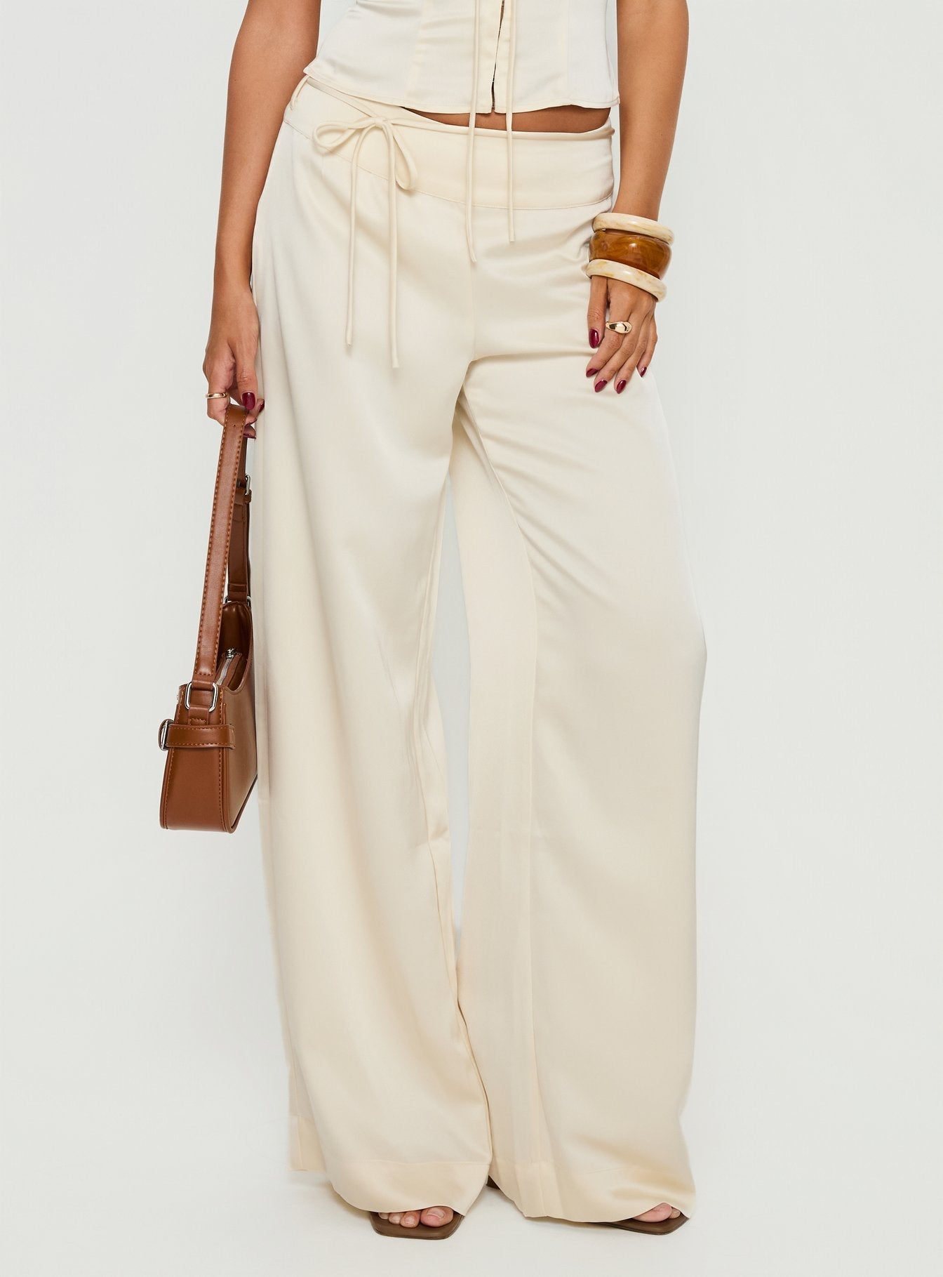 Aubrette Satin Tie Pants Cream