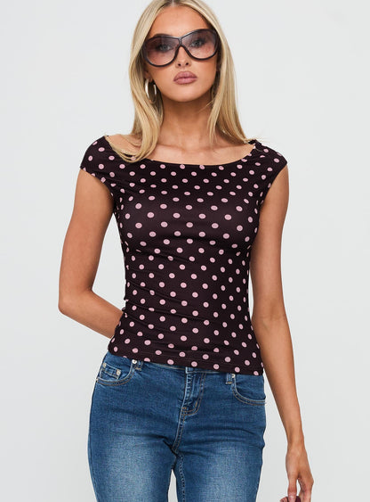 Cheirosa Off Shoulder Top Chocolate / Pink