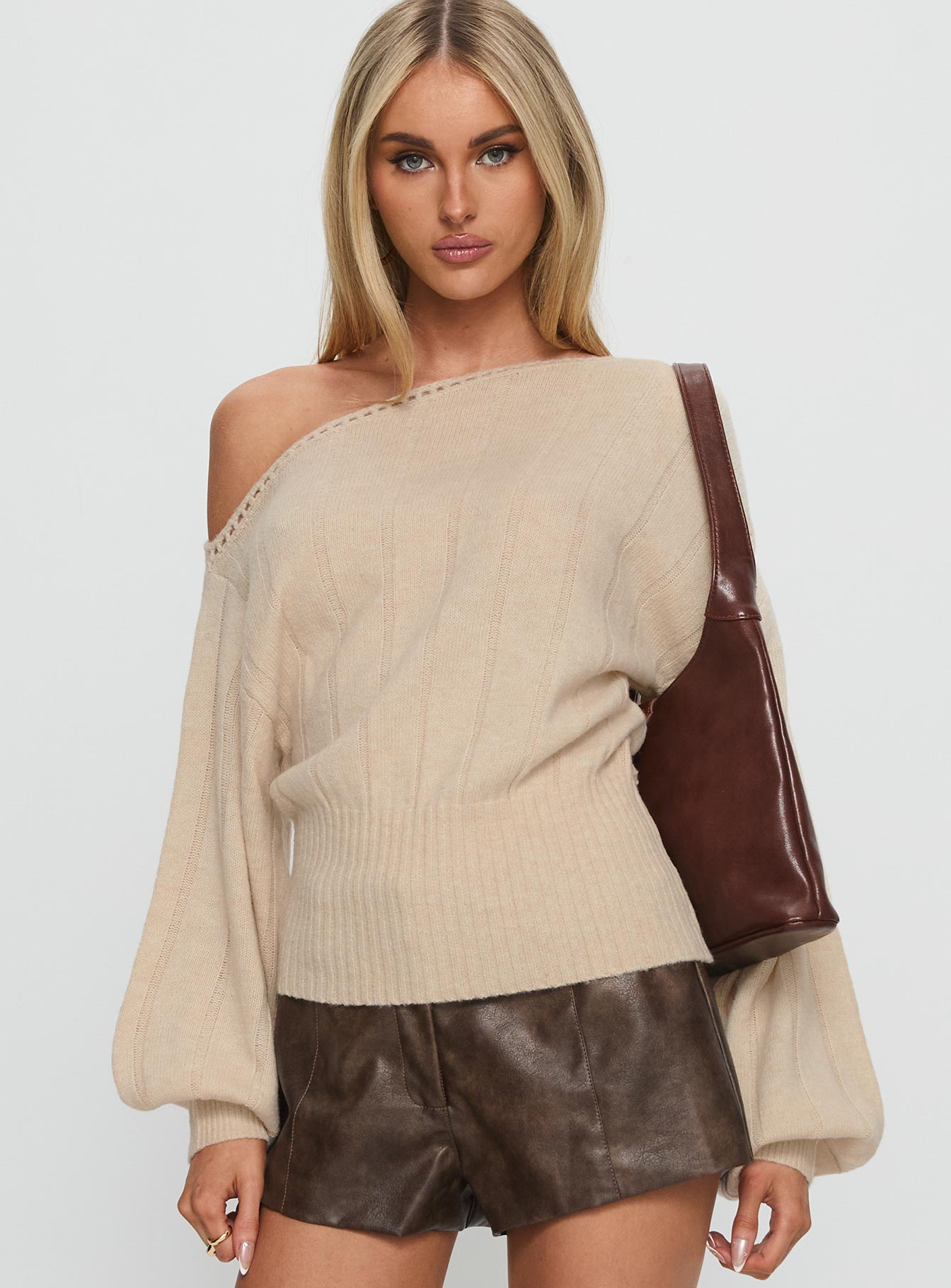 Jackeline Off Shoulder Rib Jumper Cream