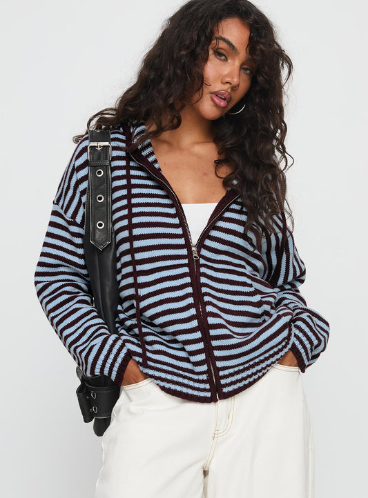 Brienna Zip Jacket Burgundy / Blue Stripe