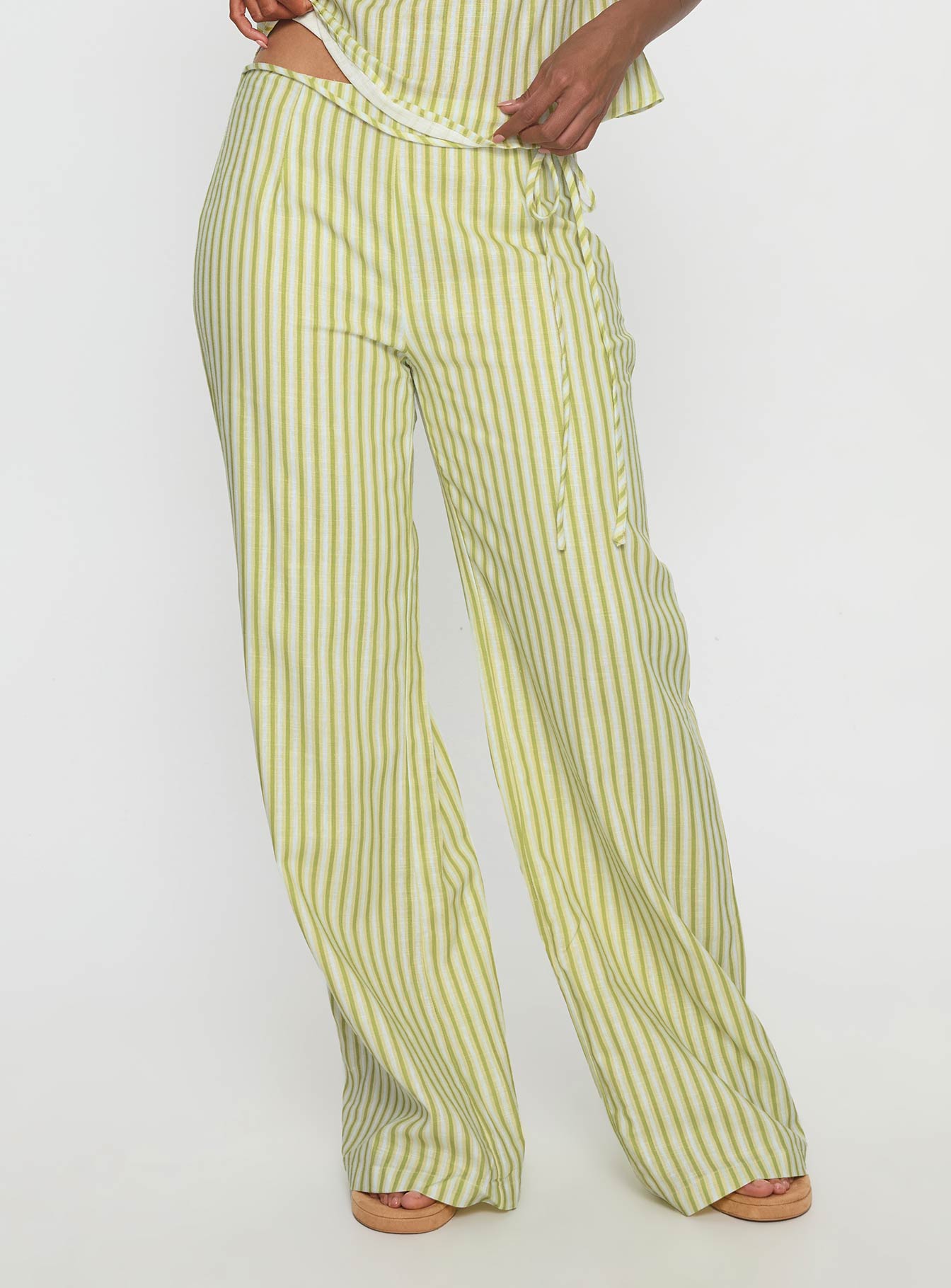 With Pleasure Tie Side Pant Green / Blue Stripe