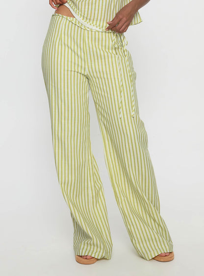 With Pleasure Tie Side Pant Green / Blue Stripe