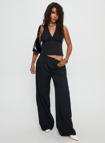 All She Wrote Halter Tailored Set Navy Stripe