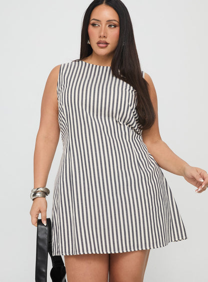Alfalfa Shift Mini Dress Grey Stripe Curve