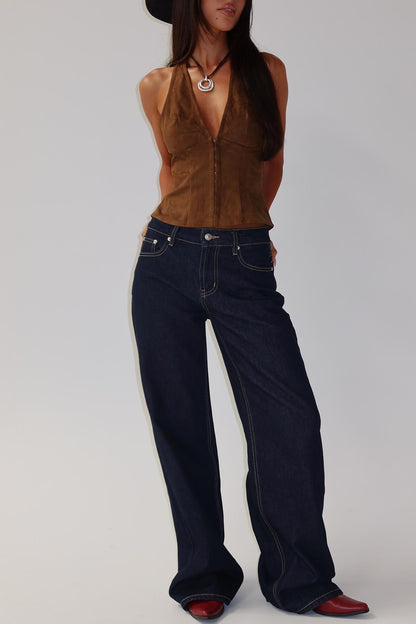 Favourite Reference Mid Rise Straight Leg Jeans Dark Indigo