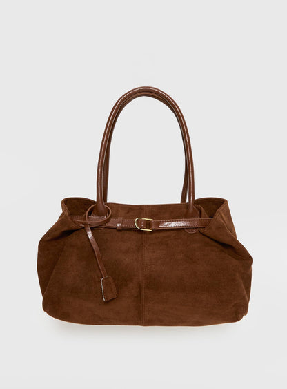 Yearning Faux Suede Buckle Detail Shoulder Bag Brown