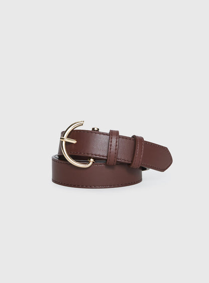 Tavian Faux Leather Belt Brown / Gold