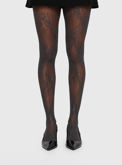 Marigolde Sheer Lace Tights Grey