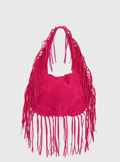 Currents Faux Suede Tassel Shoulder Bag Pink
