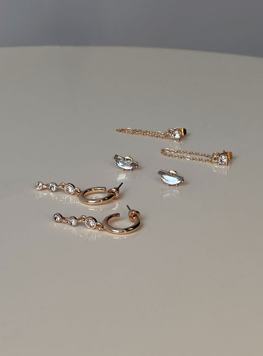 Think Later Diamante Earring Pack Gold