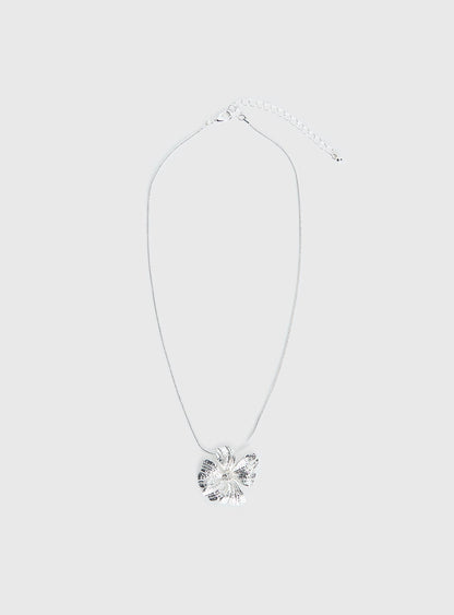 Wish Me Luck Flower Pendant Necklace Silver