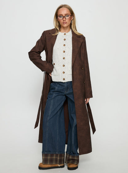 Salazar Longline Belted Trench Coat Chocolate Brown