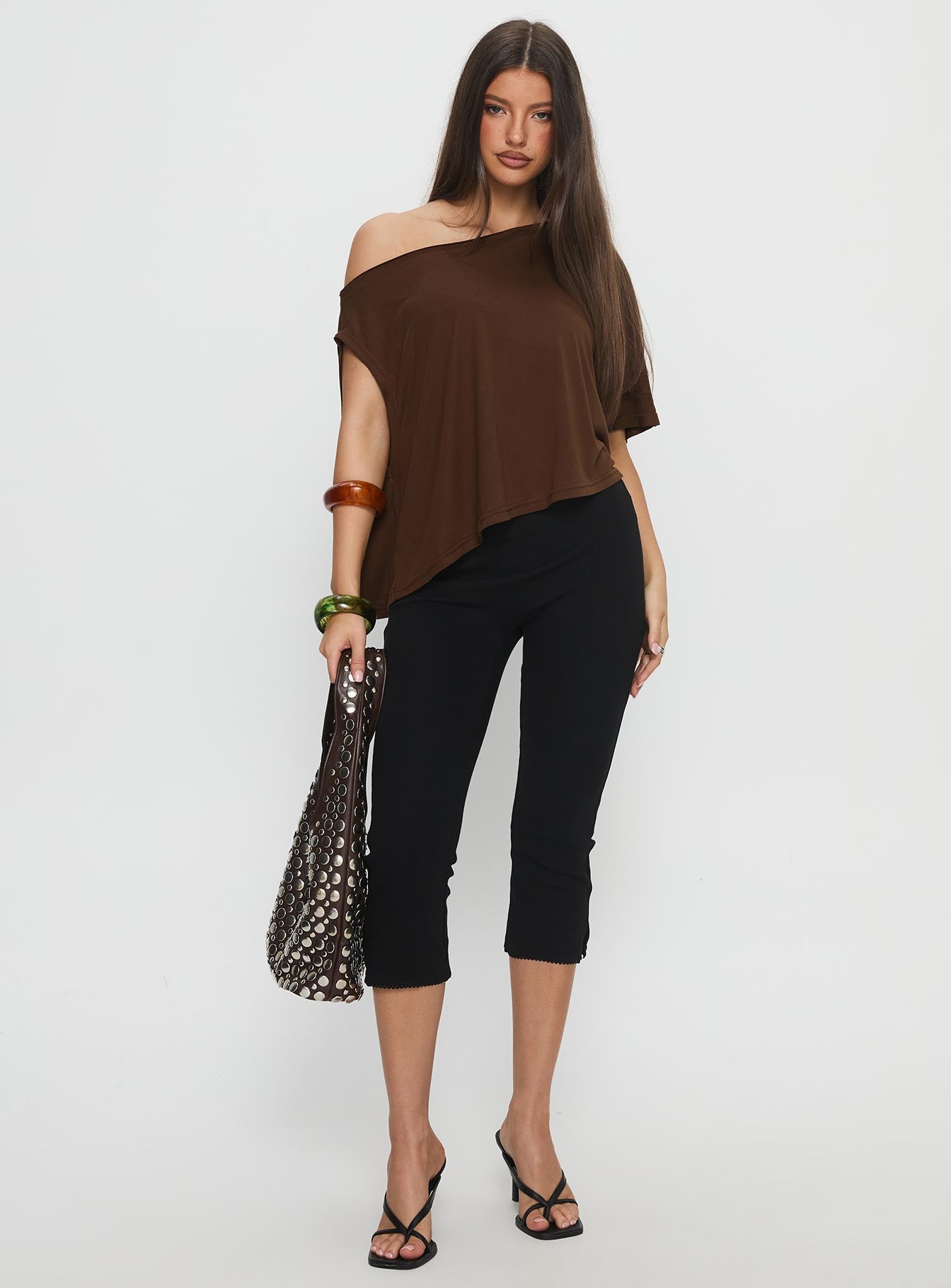 Passerby Asymmetrical Off Shoulder Top Brown