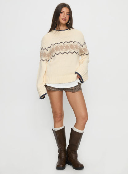 Madalynn Knit Graphic Jumper Beige