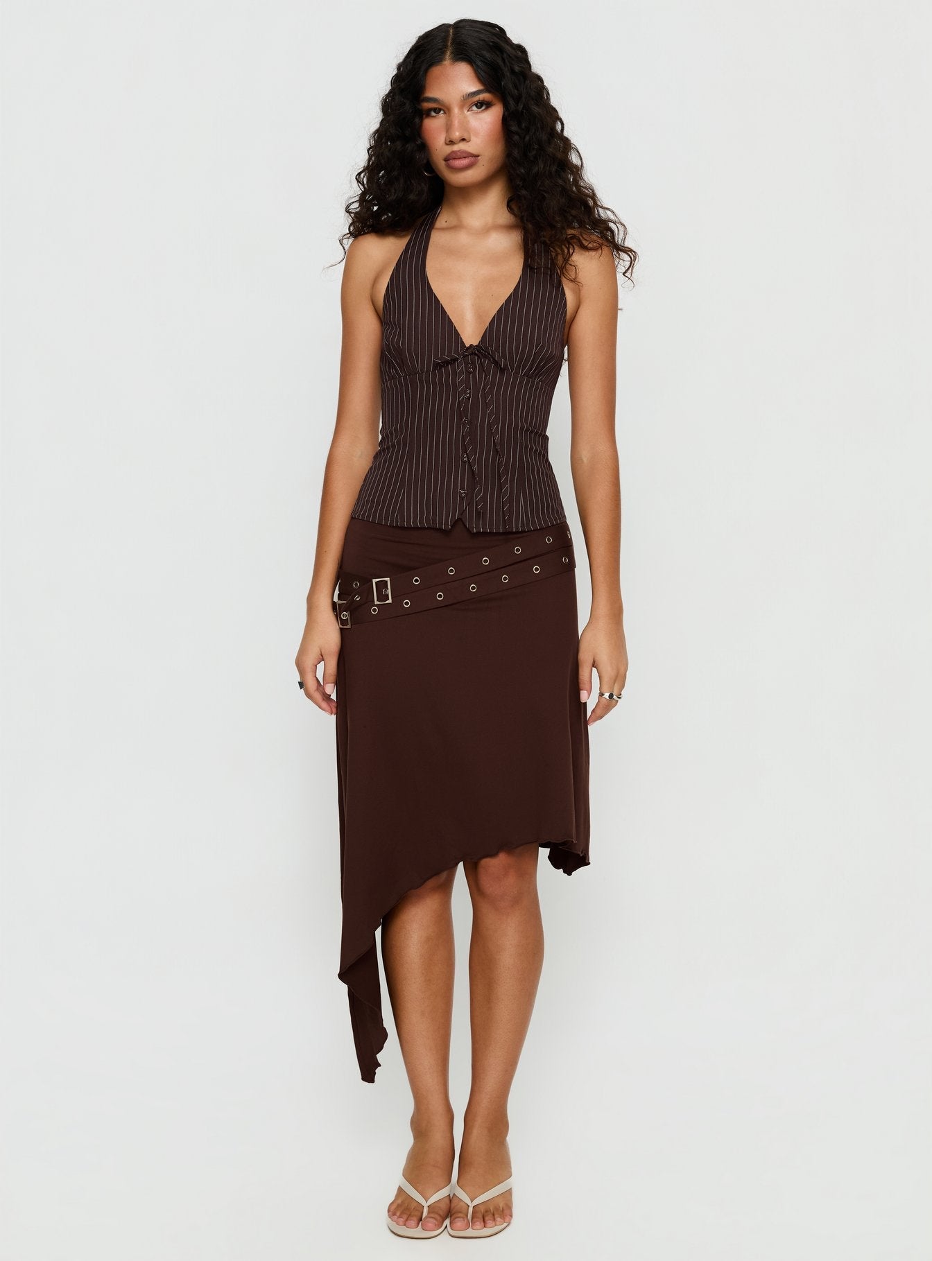 Nickole Halter Tailored Top Brown Stripe