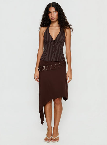 Nickole Halter Tailored Top Brown Stripe