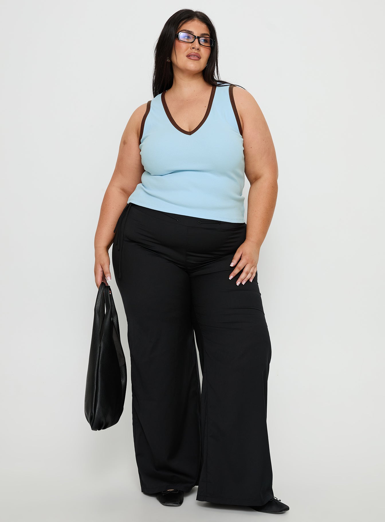 Baseline V Neck Rib Tank Top Blue / Brown Curve