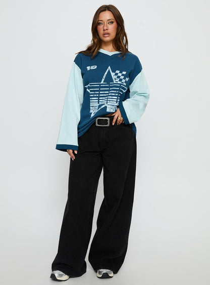 Starletta Long Sleeve Moto Top Blue