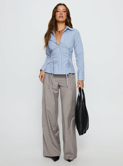 Sunisa Tie Detail Long Sleeve Top Blue Stripe