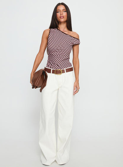 Ayviana One Shoulder Bodysuit Pink / Brown Stripe