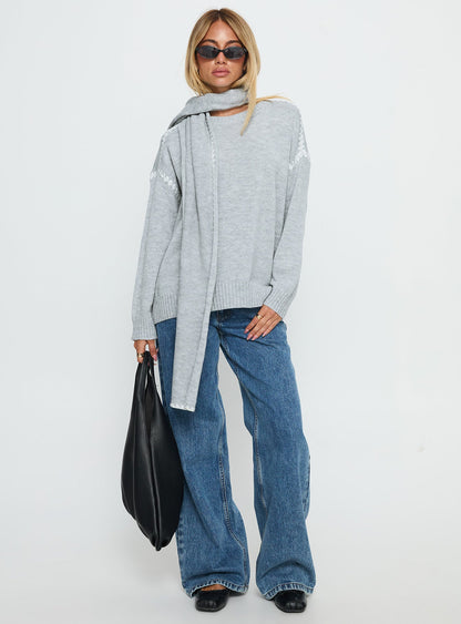 Keriana Contrast Stitch Knit Sweater Grey / White