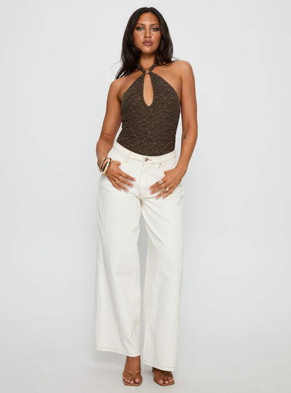 Libbey Hardware Detail Textured Bodysuit Brown