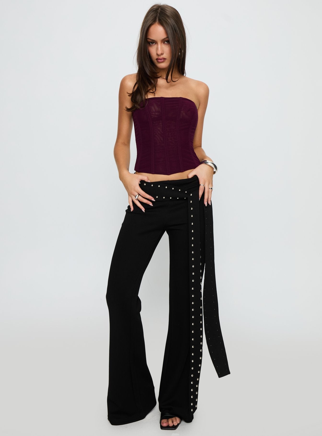 Nikolia Studded Wrap Belt Pants Black