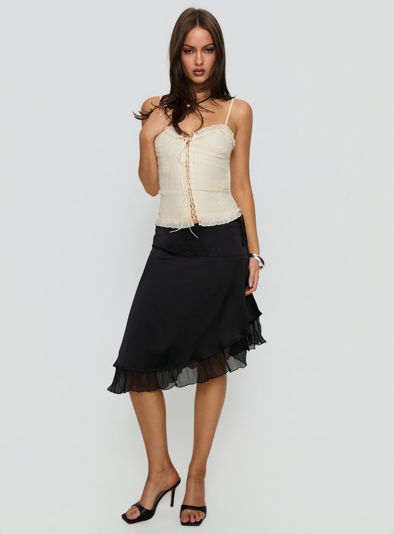 Rosemead Satin Midi Skirt Black