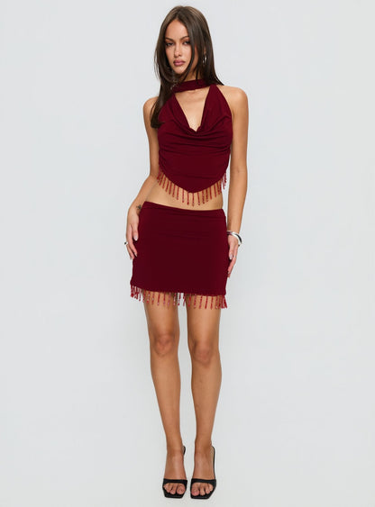 Ginah Bead Tassel Mini Skirt Red
