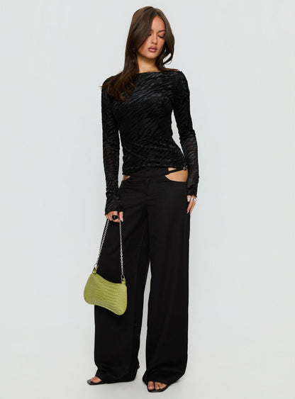 Vila Lettuce Trim Long Sleeve Top Black Zebra