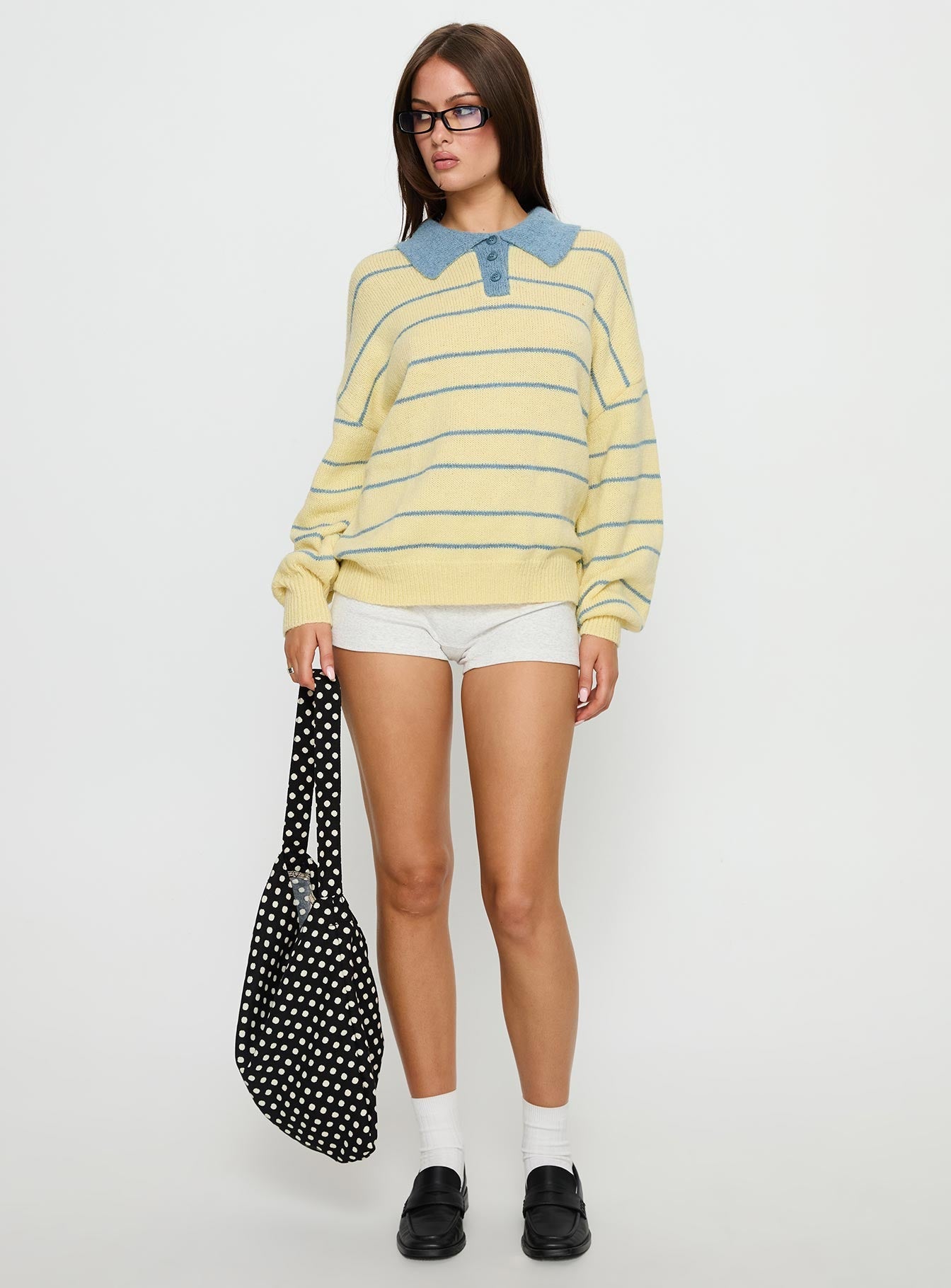 Minda Collared Knit Sweater Yellow Stripe
