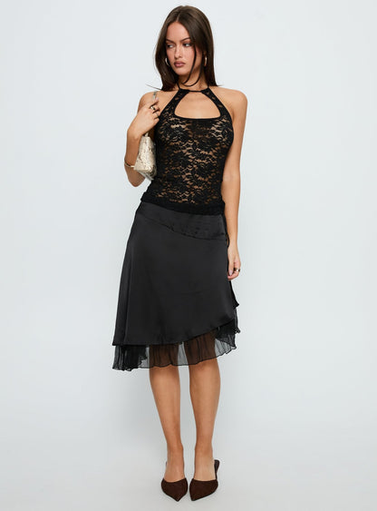 Janais Lace Tie Neck Top Black