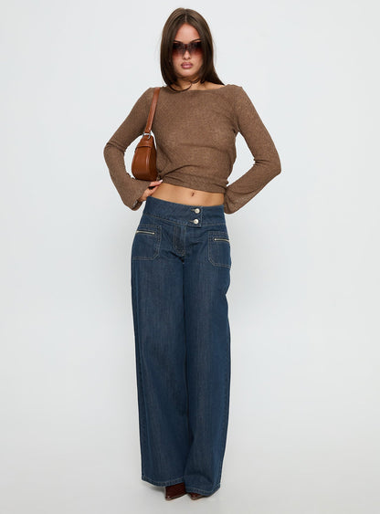 Unwritten Mid Rise Wide Leg Jeans Dark Blue Wash