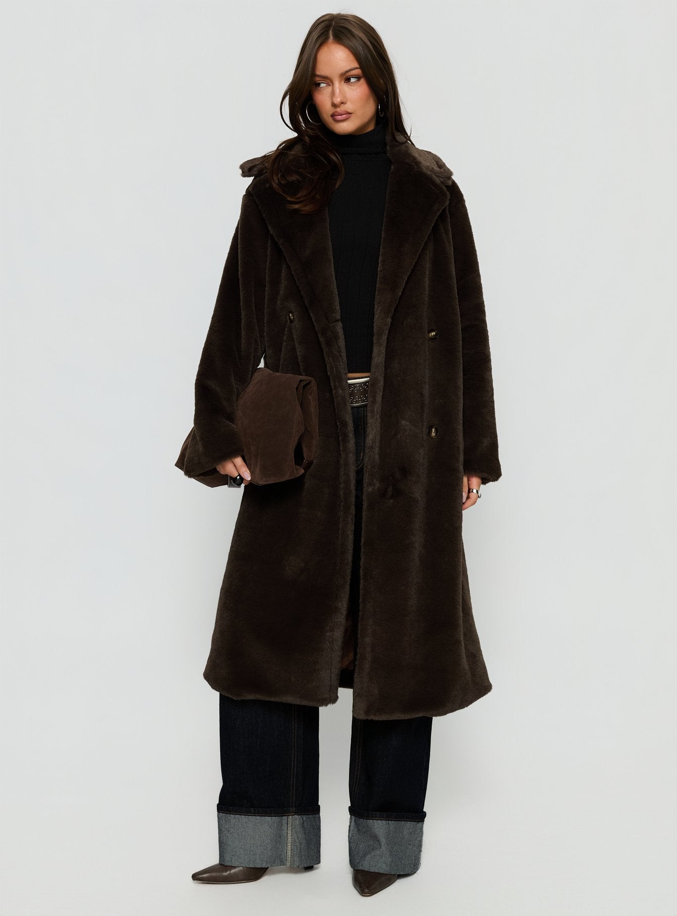 Alvie Longline Faux Fur Coat Brown