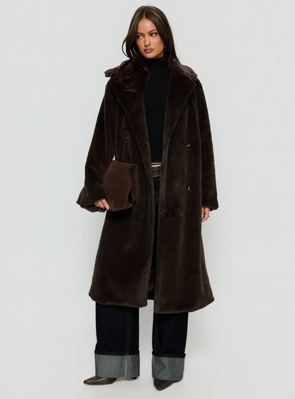 Alvie Longline Faux Fur Coat Brown