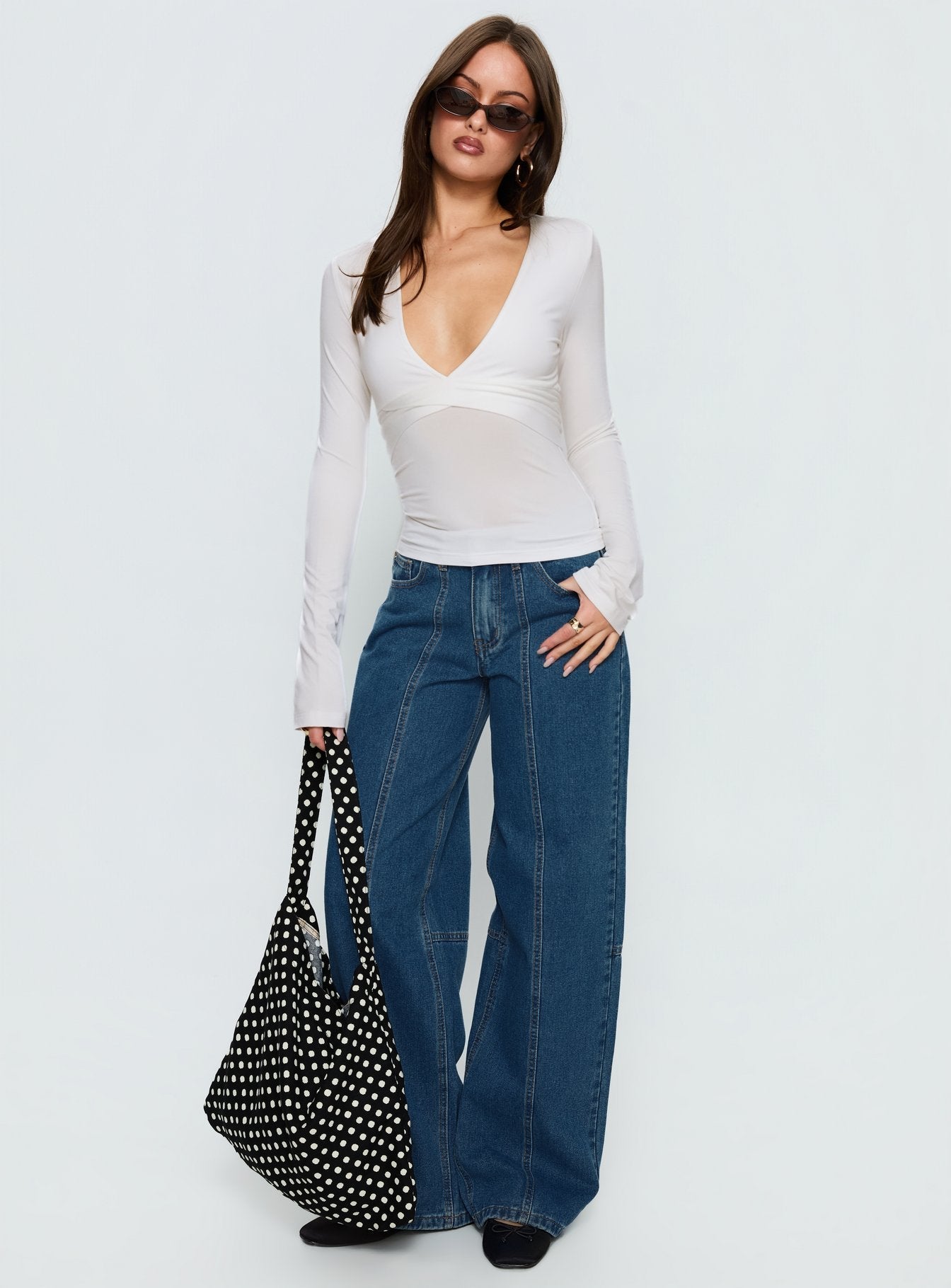 Madelon Long Sleeve Wrap Top White