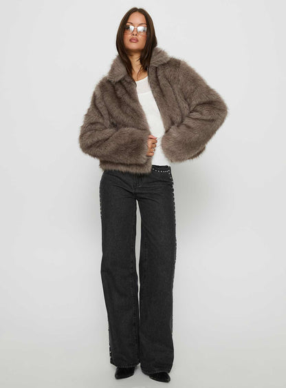 Kimberli Faux Fur Collared Jacket Brown