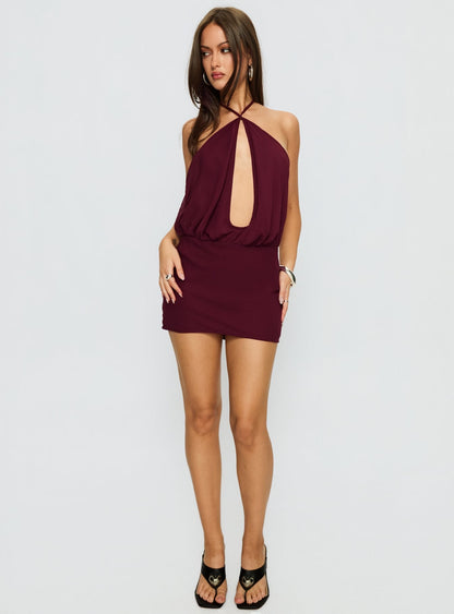 Drifting Away Chiffon Mini Dress Currant