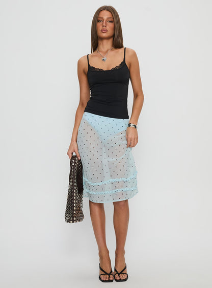 Lyza Sheer Midi Skirt Blue Polka