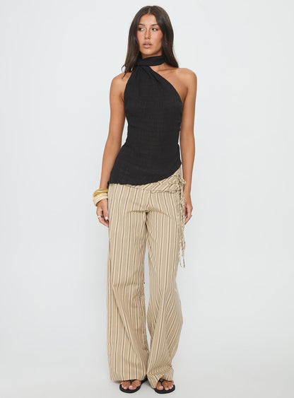 Yaleina One Shoulder Tie Scarf Top Black