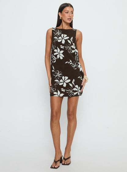 We Could Go Mini Dress Brown Floral