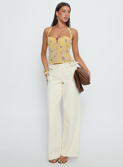 Isabetta Halter Top Yellow Floral