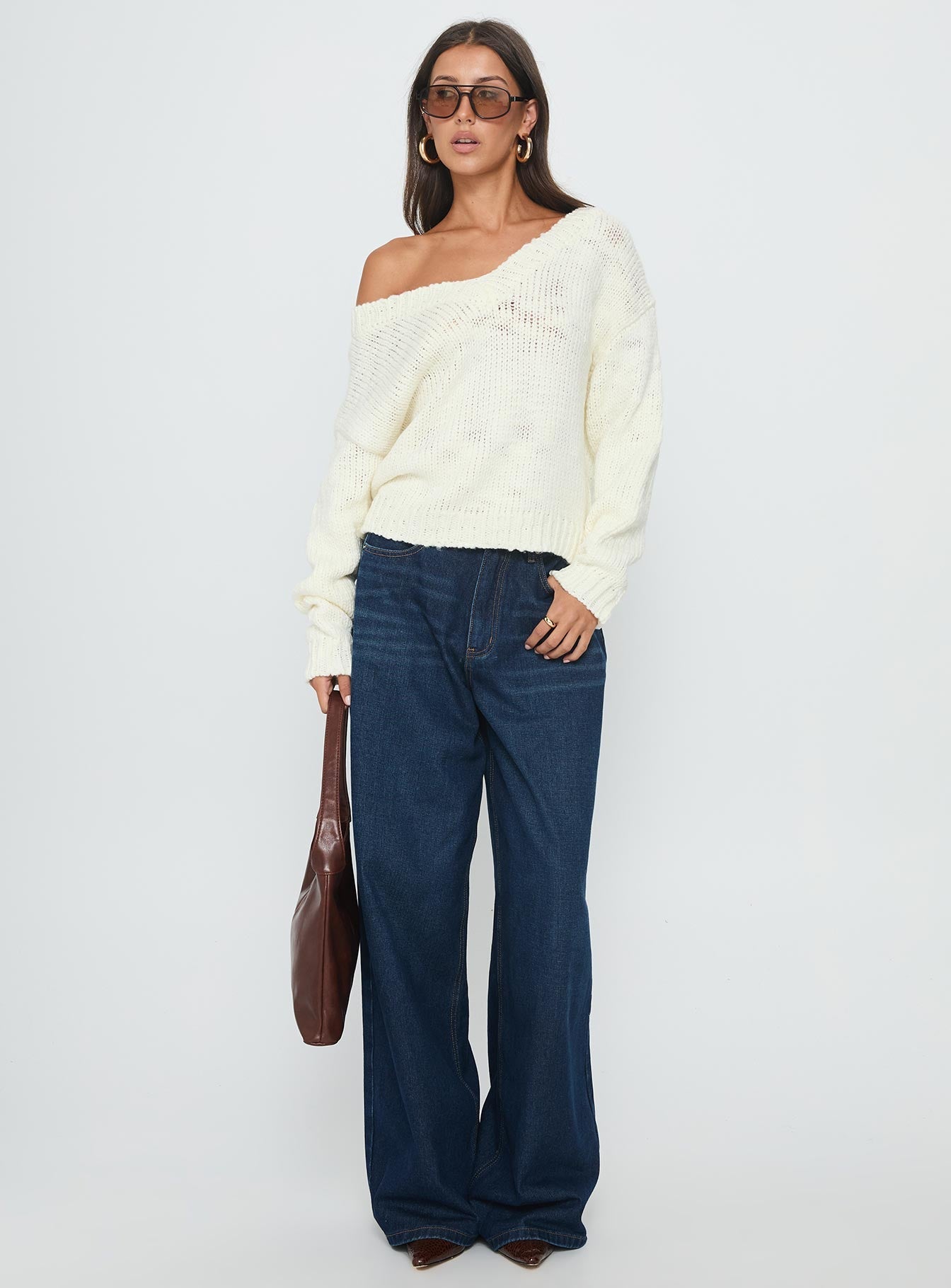 Talassa V Neck Knit Sweater White