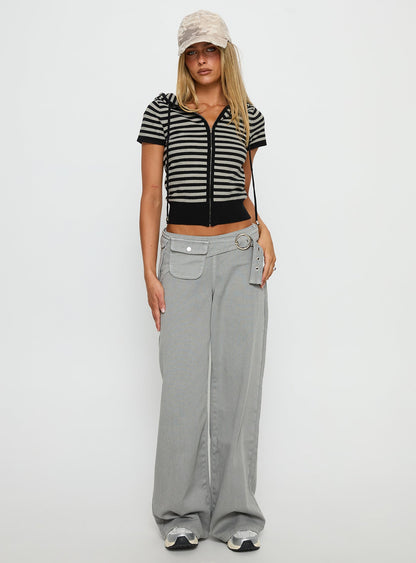 Kahlee Zip Through Hoodie Grey / Black Stripe